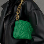 Lieke | Women's Green Quilted Mini Shoulder Bag with Gold Chain