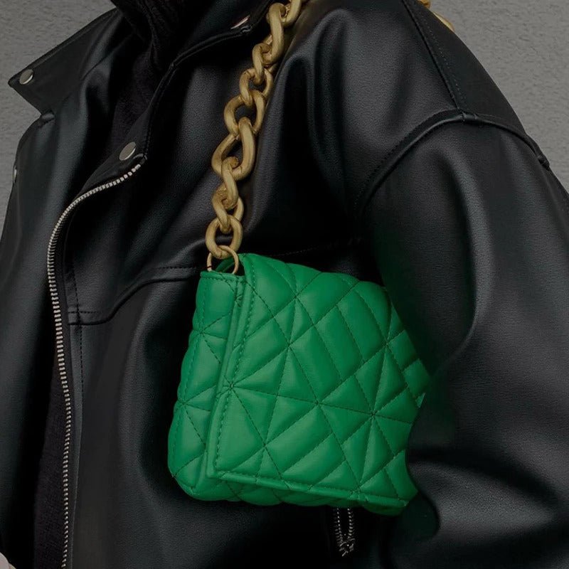 Lieke | Women's Green Quilted Mini Shoulder Bag with Gold Chain