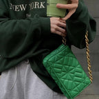 Lieke | Women's Green Quilted Mini Shoulder Bag with Gold Chain