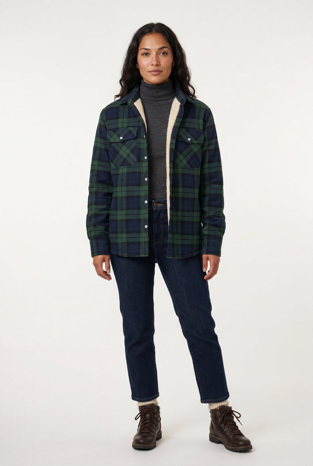 Women's -Lined Plaid Relaxed Shirt Jacket | Senna