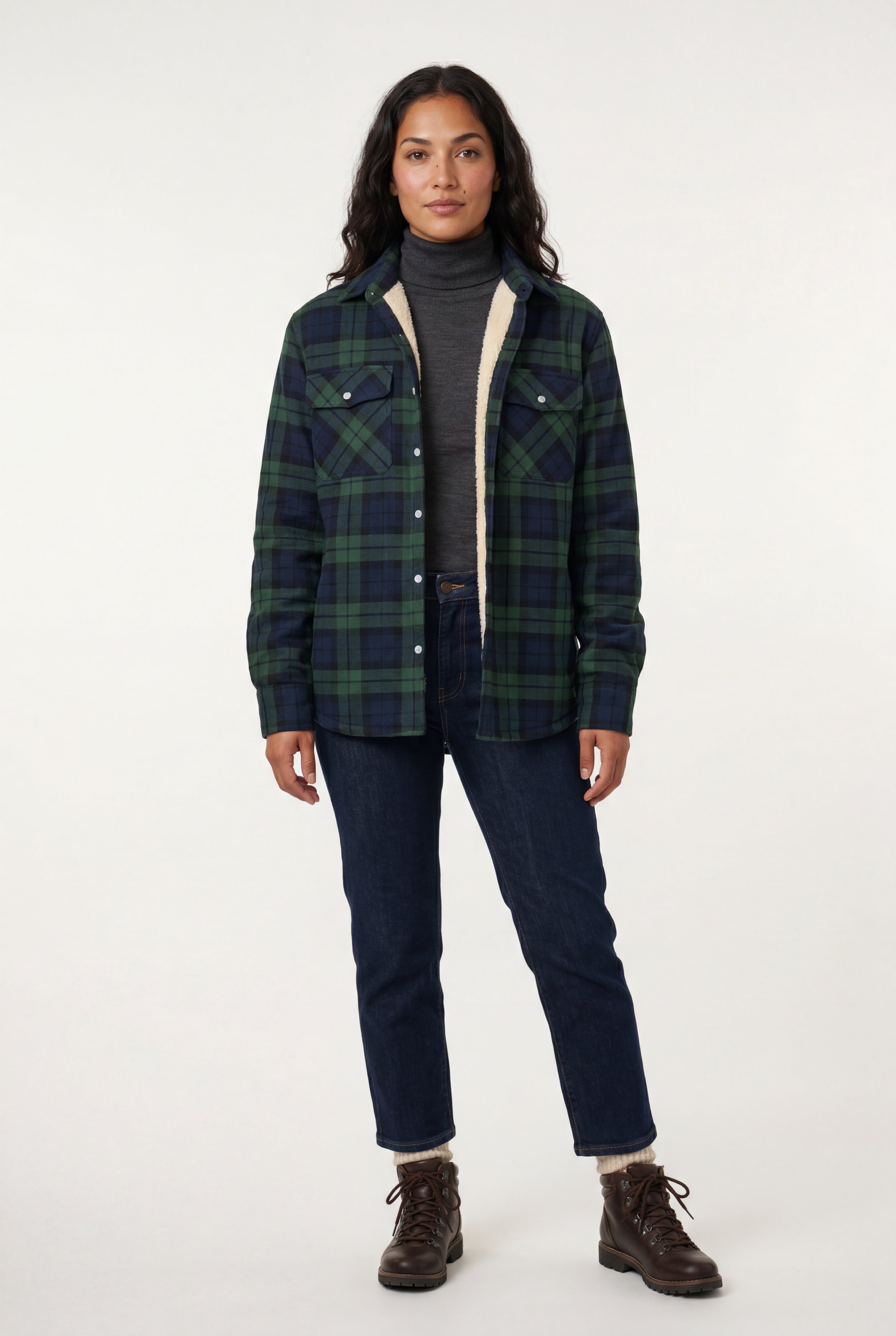 Women's -Lined Plaid Relaxed Shirt Jacket | Senna