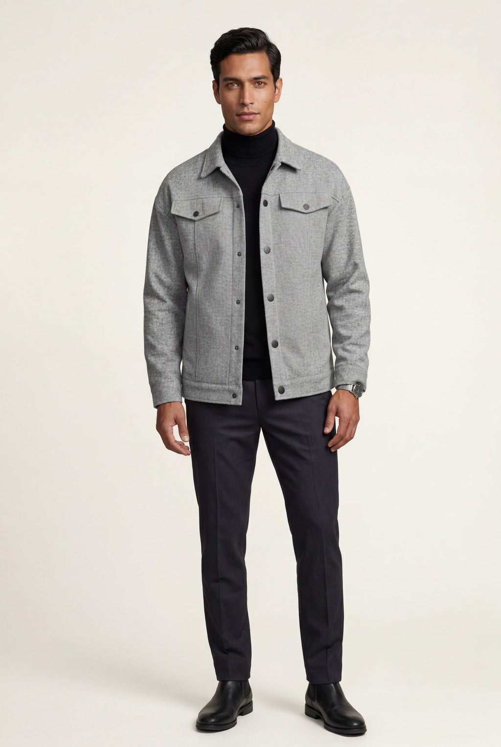 Liam | Men's Structured Snap Front Classic Trucker Jacket