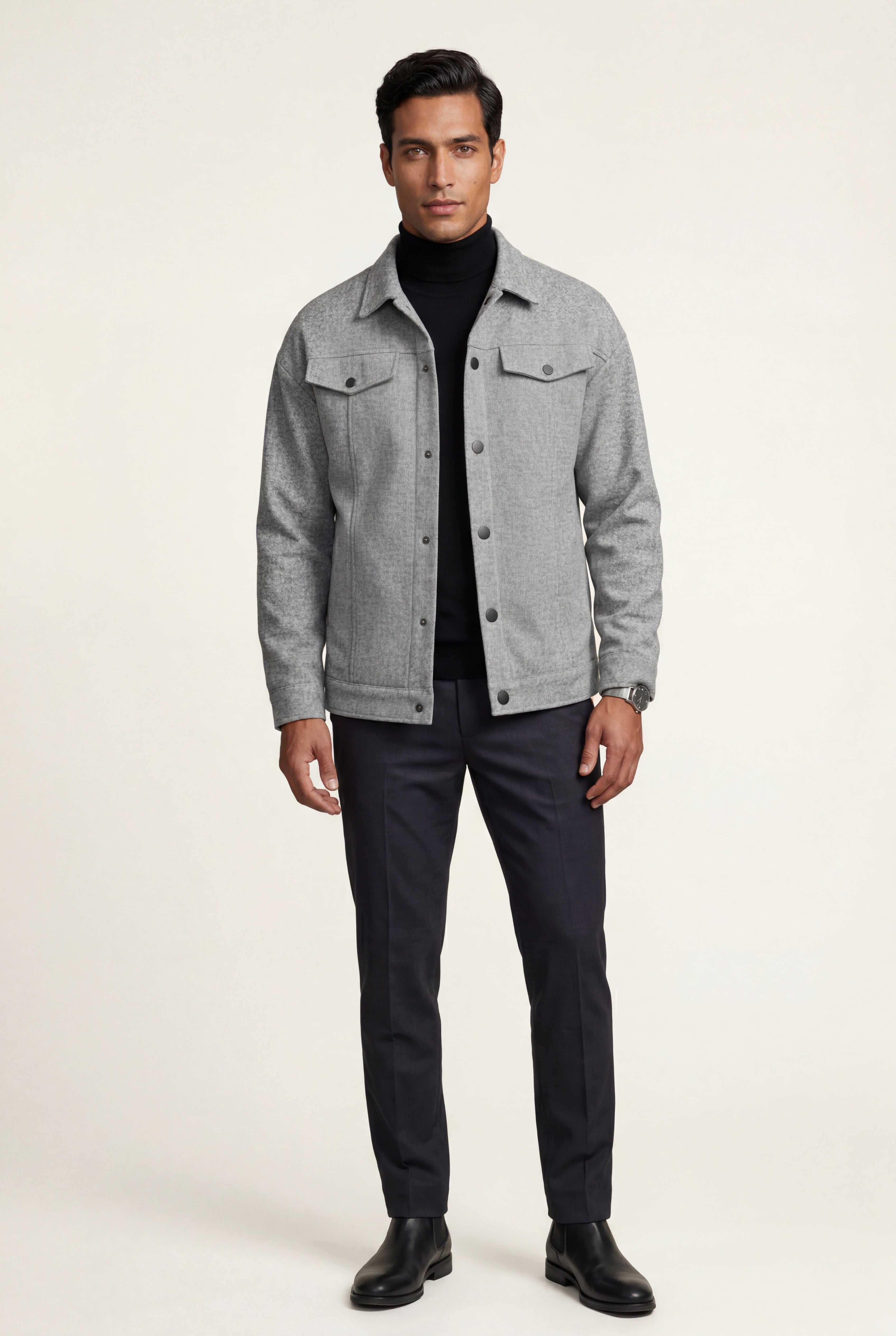 Liam | Men's Structured Snap Front Classic Trucker Jacket