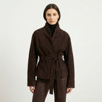 Lia | Belted Chocolate Suede Wrap Jacket