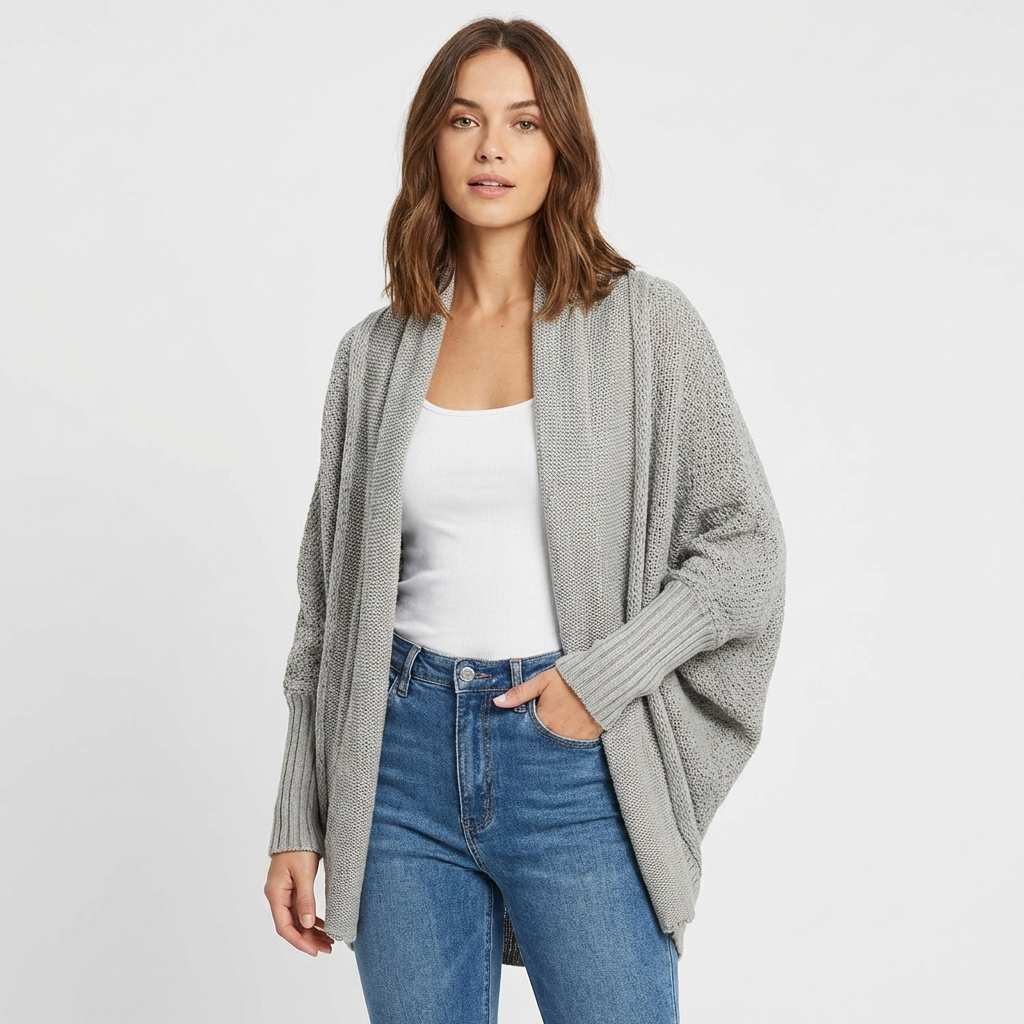 Lia | Women's Oversized Batwing Open Front Loose Knit Cardigan