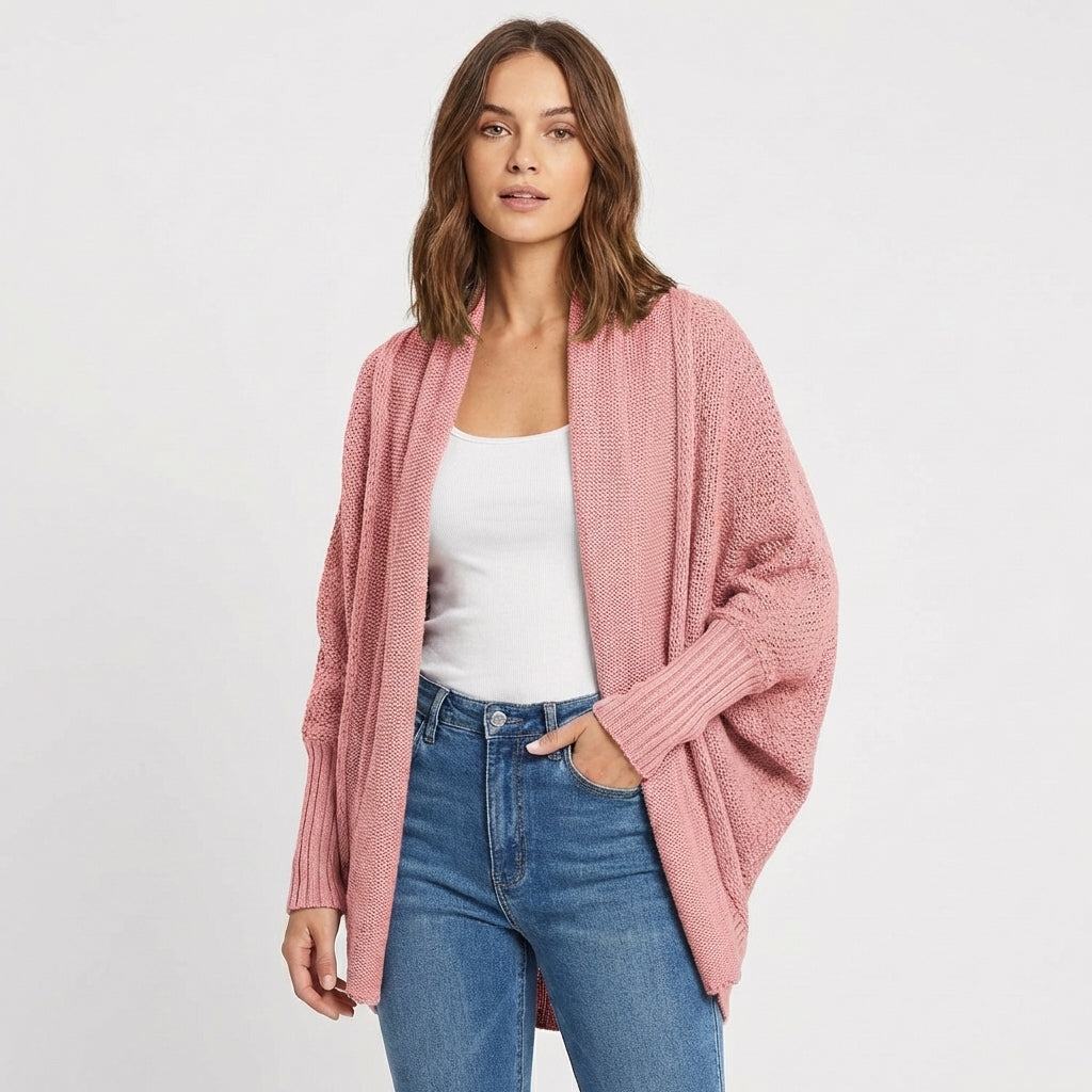 Lia | Women's Oversized Batwing Open Front Loose Knit Cardigan