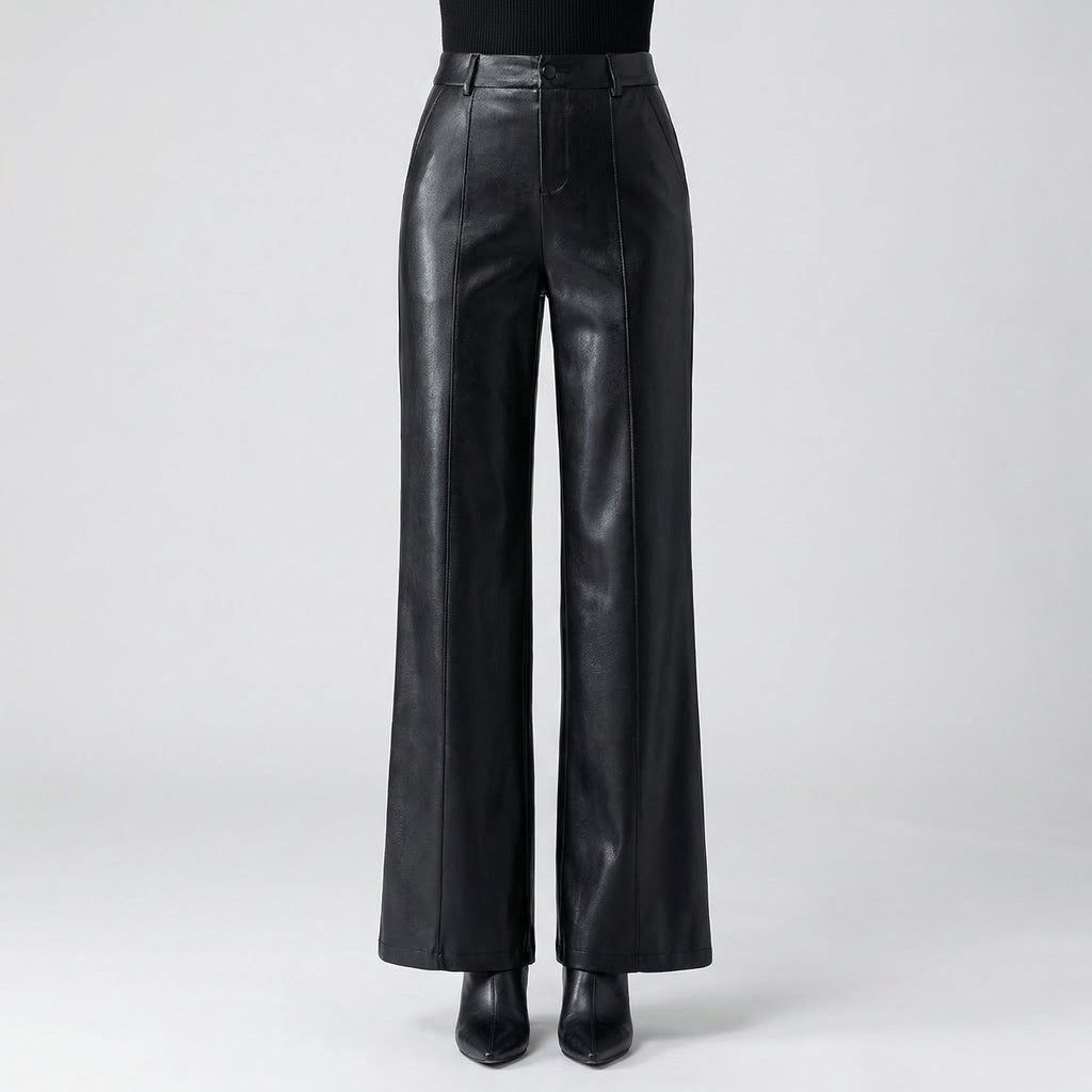 Lia | Women's High-Waisted Wide Leg Faux Leather Pants