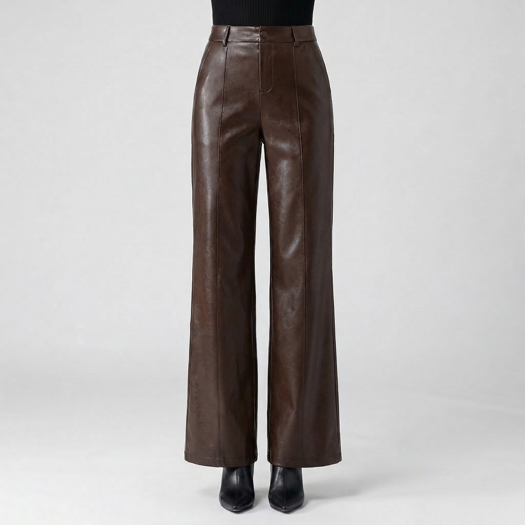 Lia | Women's High-Waisted Wide Leg Faux Leather Pants