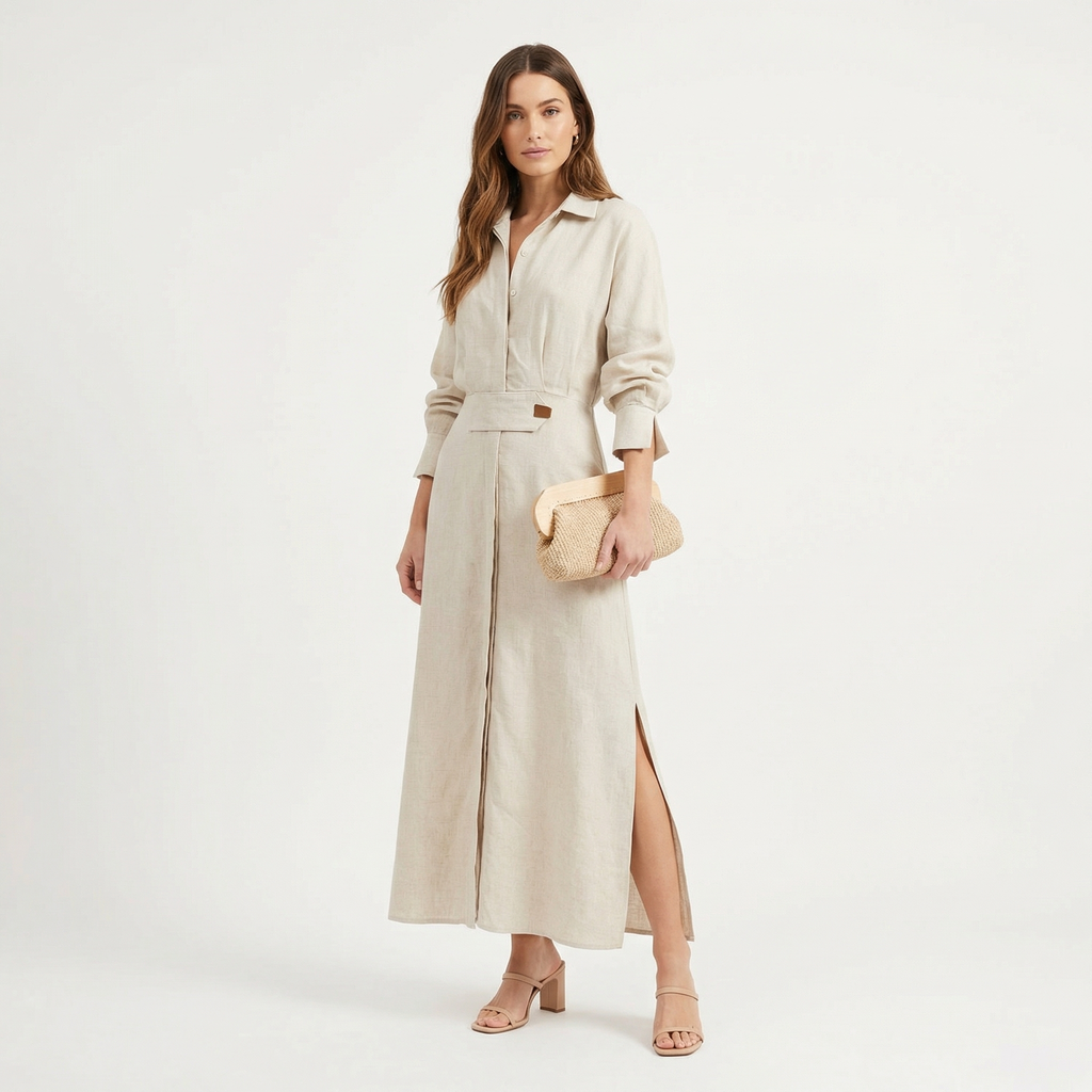Lia | Women's Maxi Shirt Dress with Side Slit