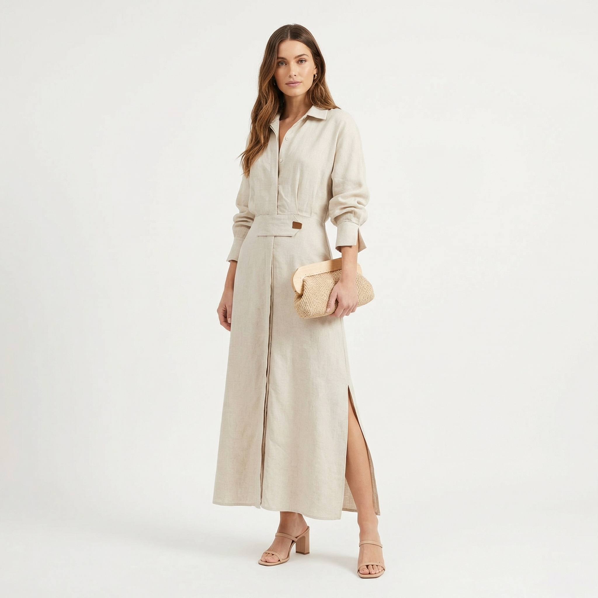 Lia | Women's Maxi Shirt Dress with Side Slit