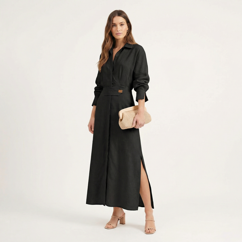 Lia | Women's Maxi Shirt Dress with Side Slit