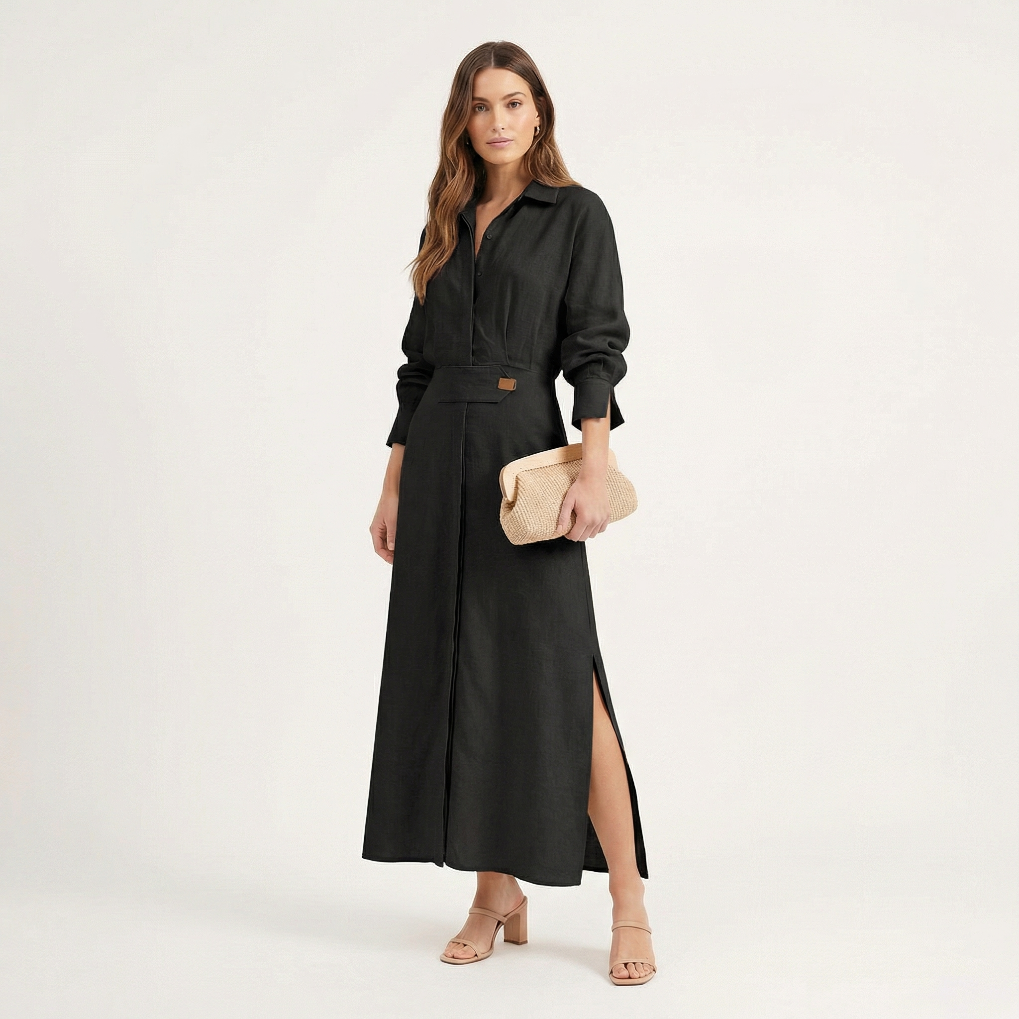 Lia | Women's Maxi Shirt Dress with Side Slit