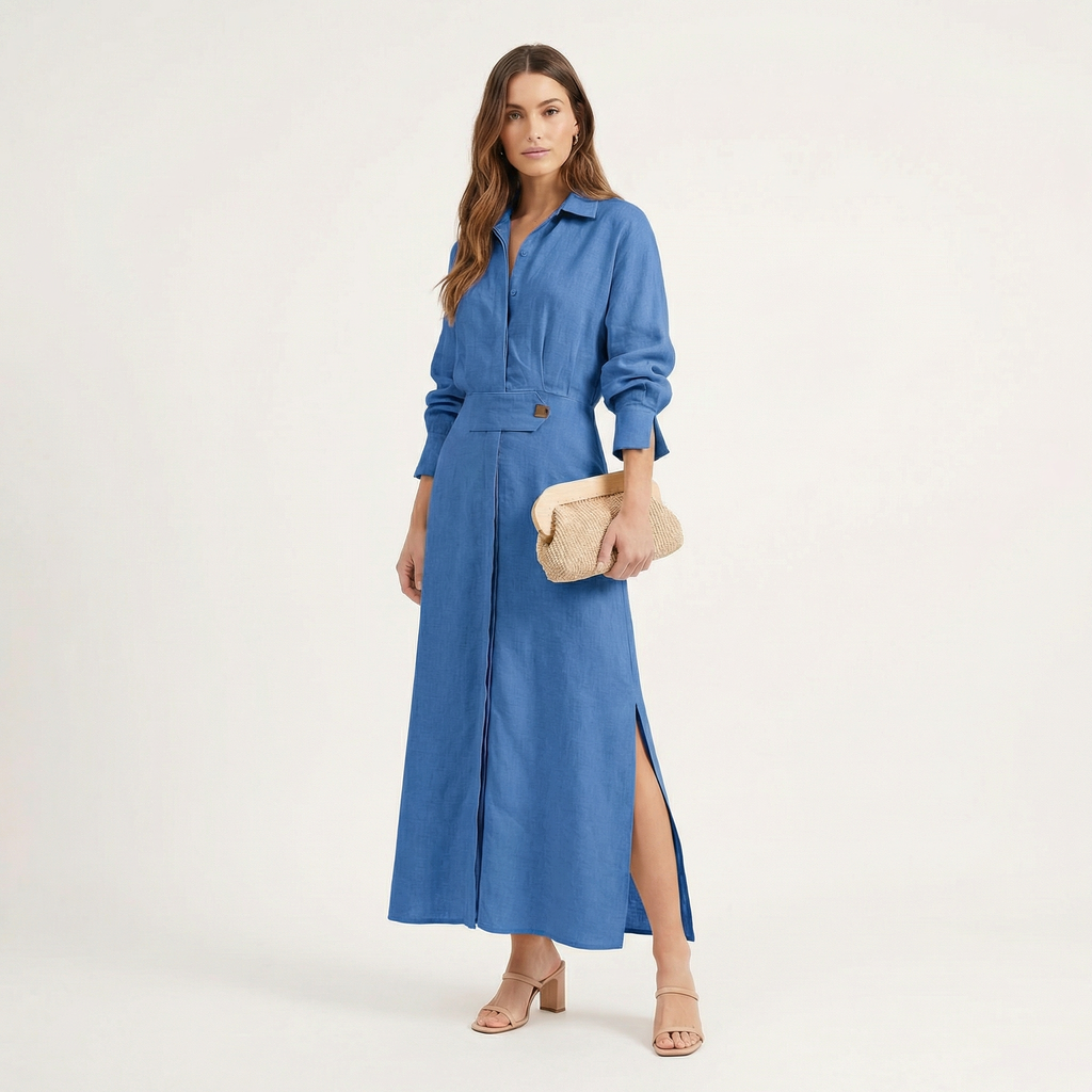 Lia | Women's Maxi Shirt Dress with Side Slit