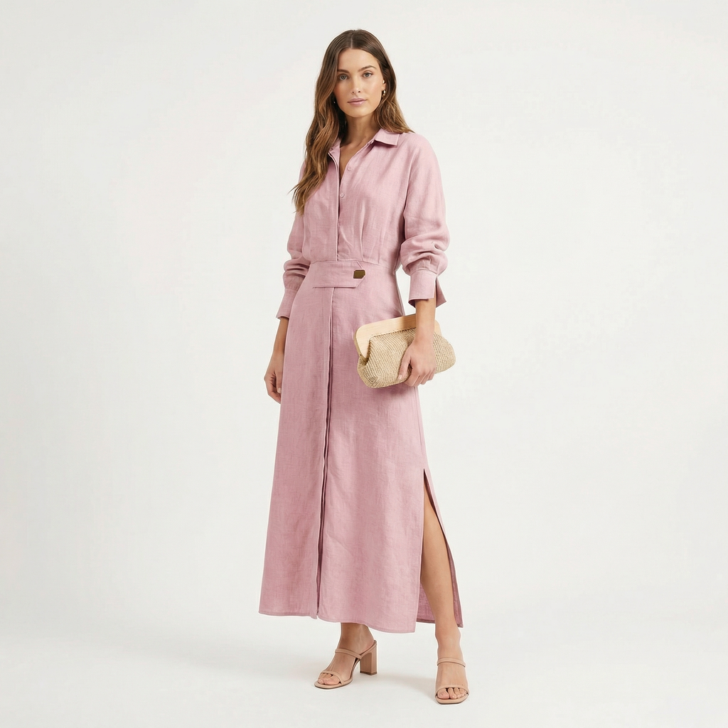 Lia | Women's Maxi Shirt Dress with Side Slit