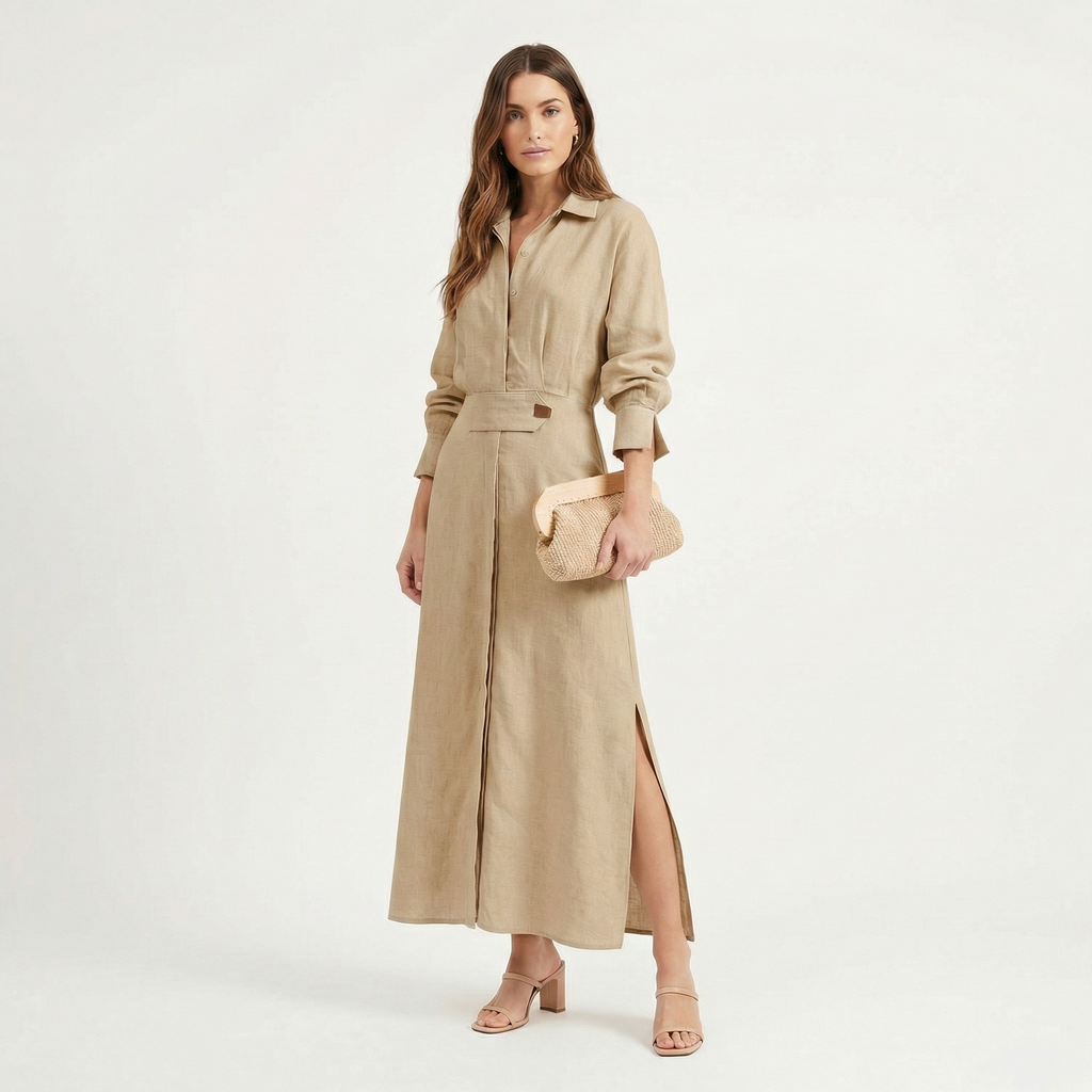 Lia | Women's Maxi Shirt Dress with Side Slit