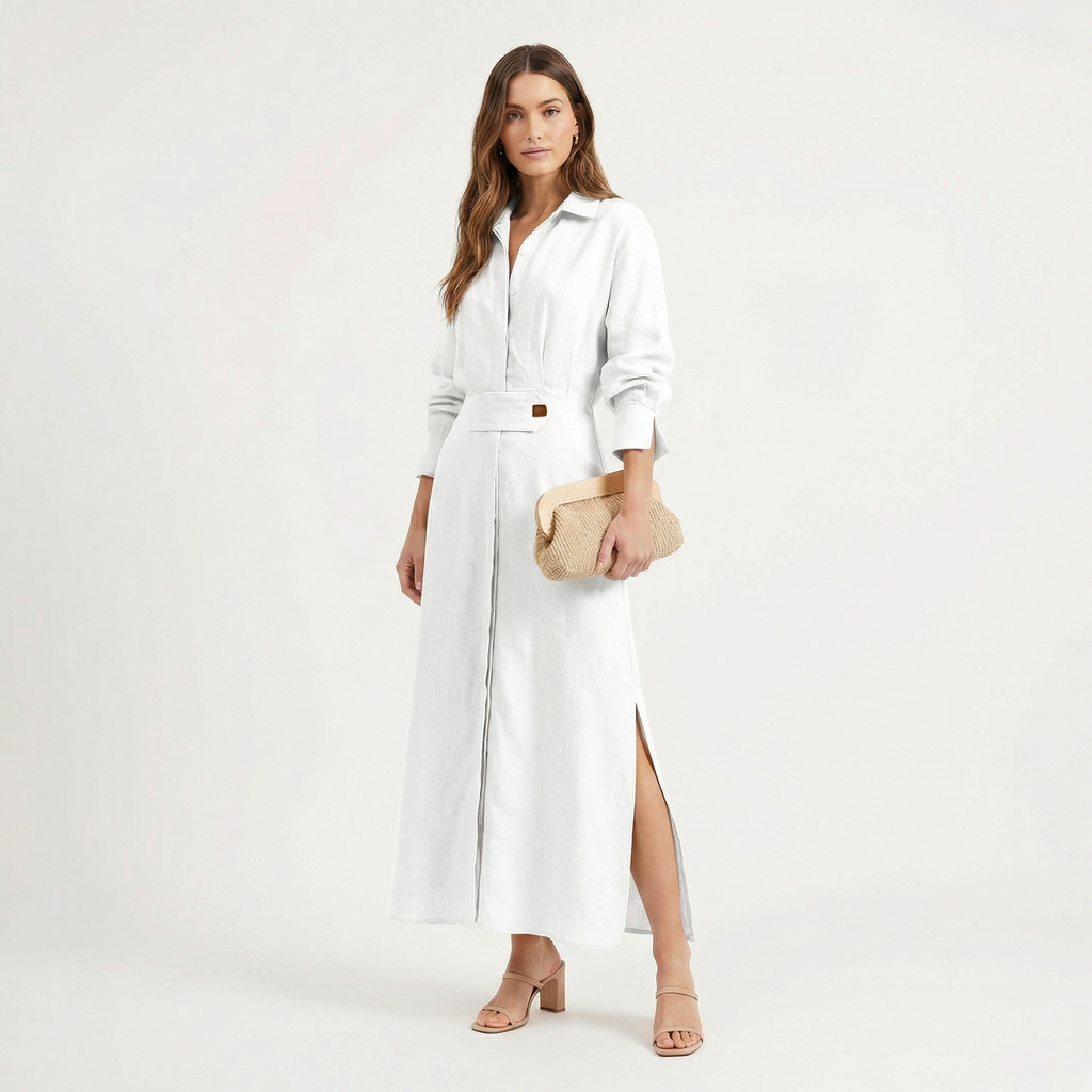 Lia | Women's Maxi Shirt Dress with Side Slit