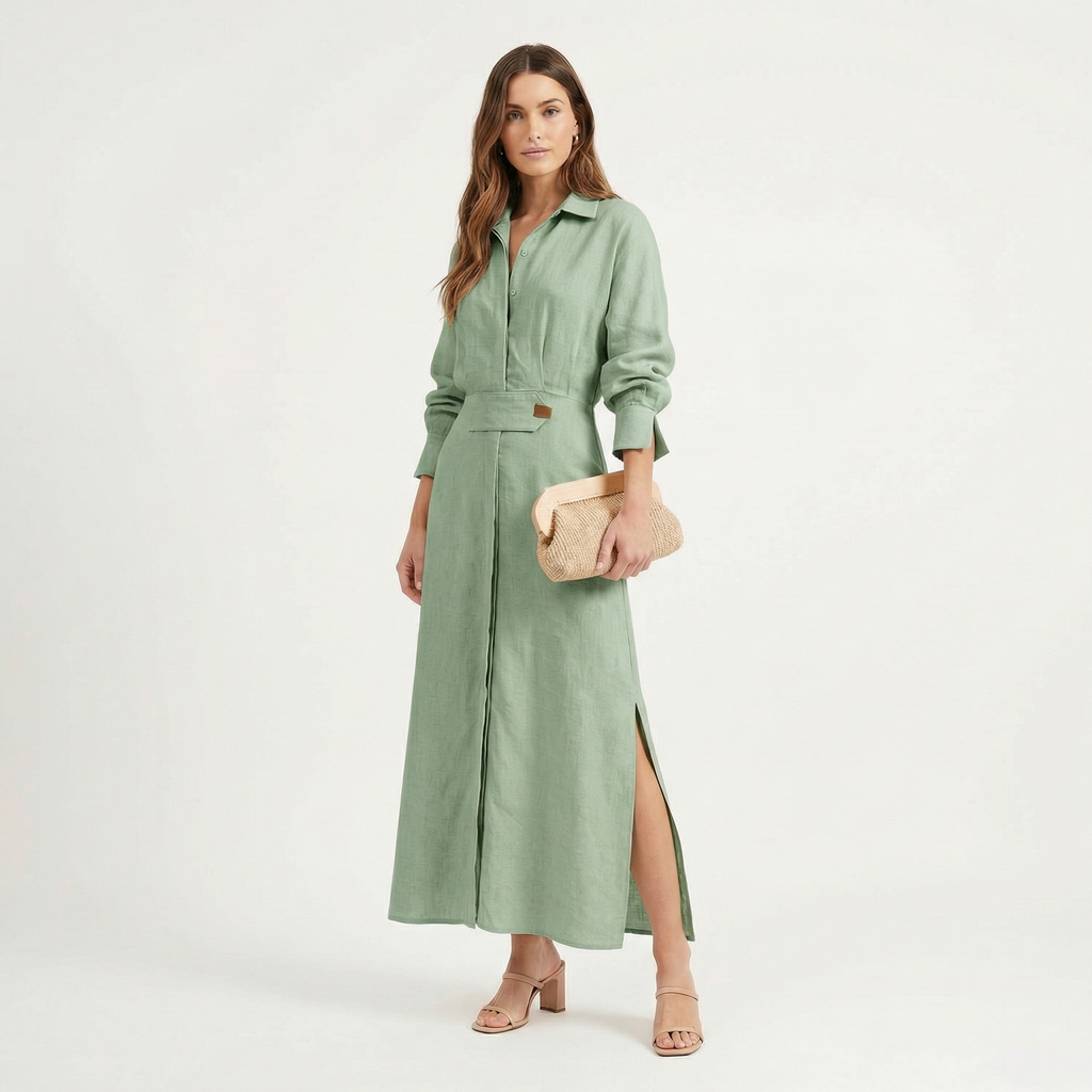 Lia | Women's Maxi Shirt Dress with Side Slit