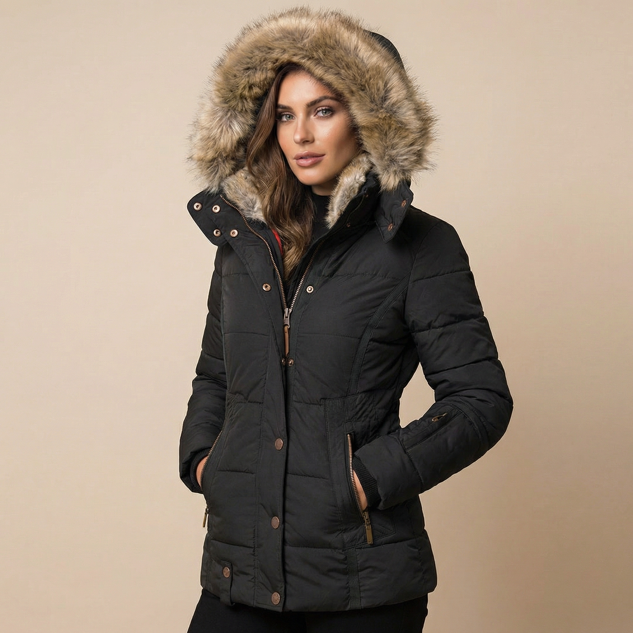 Lia | Women's Slim Fit Fur Collar Puffer Down Winter Jacket