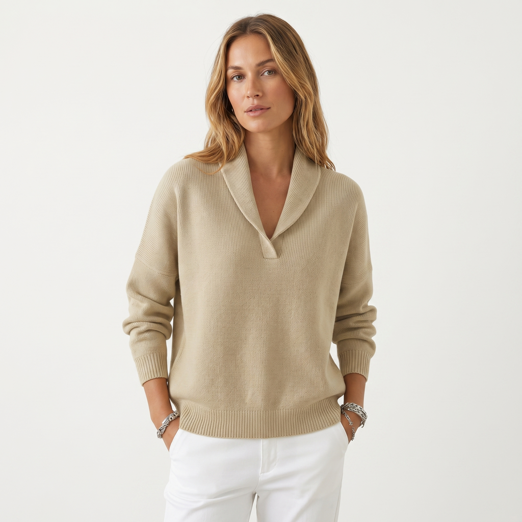 Lia | Women's V-Neck Knit Sweater – Soft Relaxed Fit Pullover Casual Knitwear