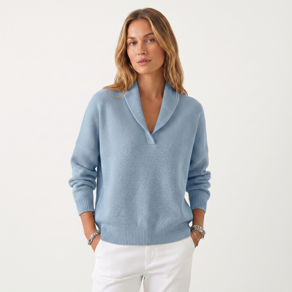 Lia | Women's V-Neck Knit Sweater – Soft Relaxed Fit Pullover Casual Knitwear