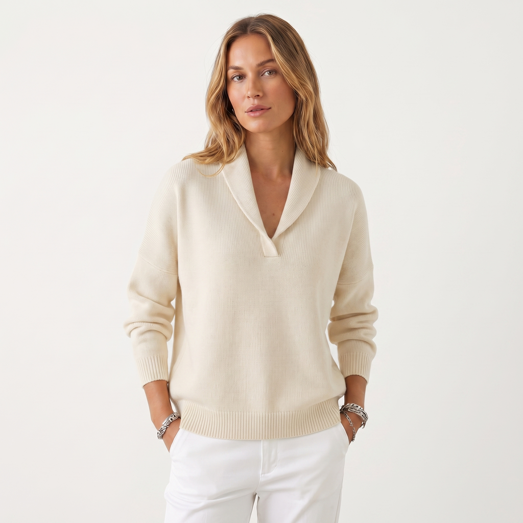 Lia | Women's V-Neck Knit Sweater – Soft Relaxed Fit Pullover Casual Knitwear