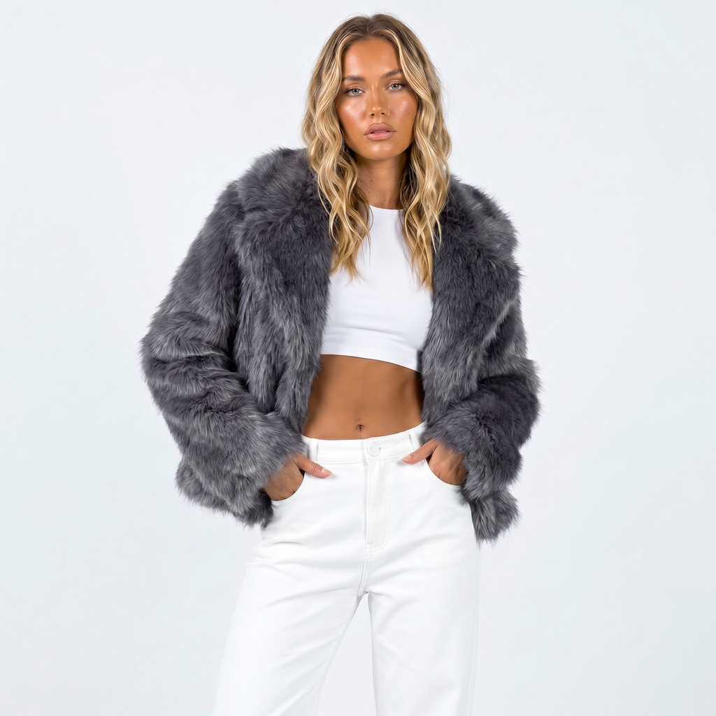 Lia | Women's Shaggy Faux Fur Coat Luxury Oversized Winter Jacket Wide Lapel
