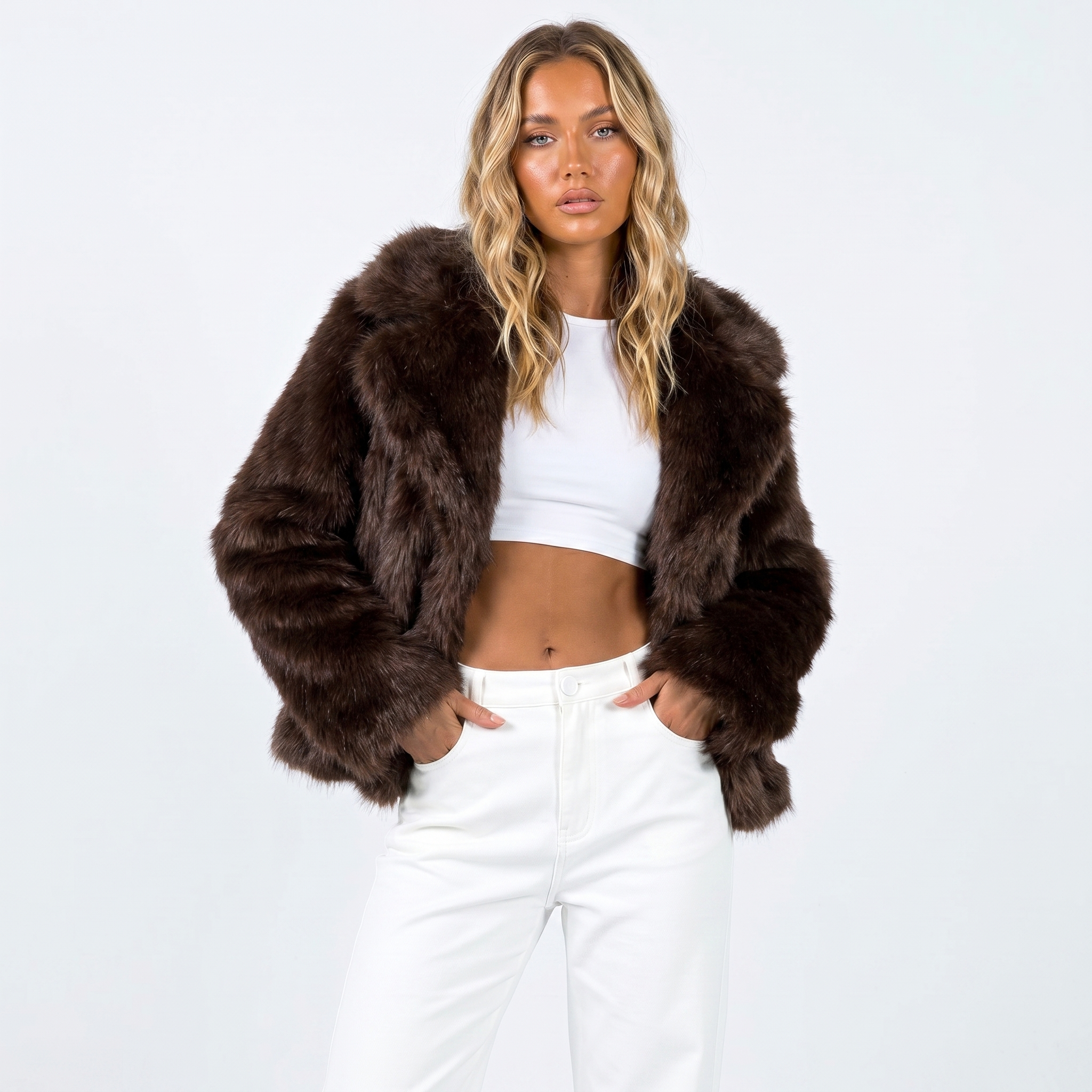 Lia | Women's Shaggy Faux Fur Coat Luxury Oversized Winter Jacket Wide Lapel