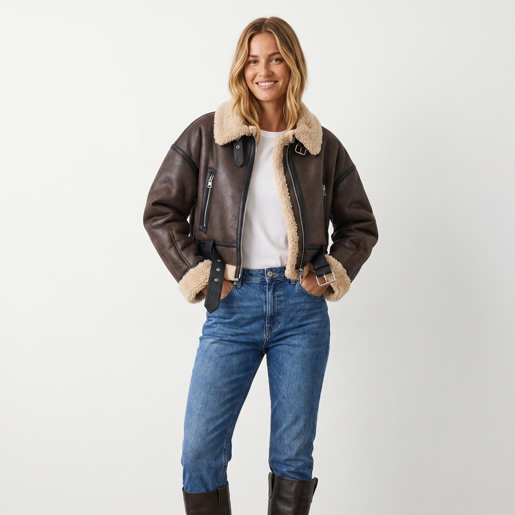 Lia | Women's  Double-Sided Shearling Warm Bomber Jacket