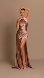 Aliya | Champagne Satin Halter Gown