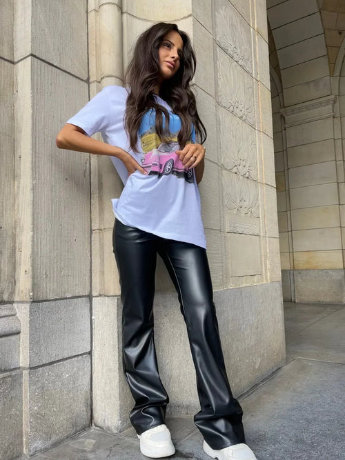Amy | Vegan Leather Pants with High Waist and Straight Legs