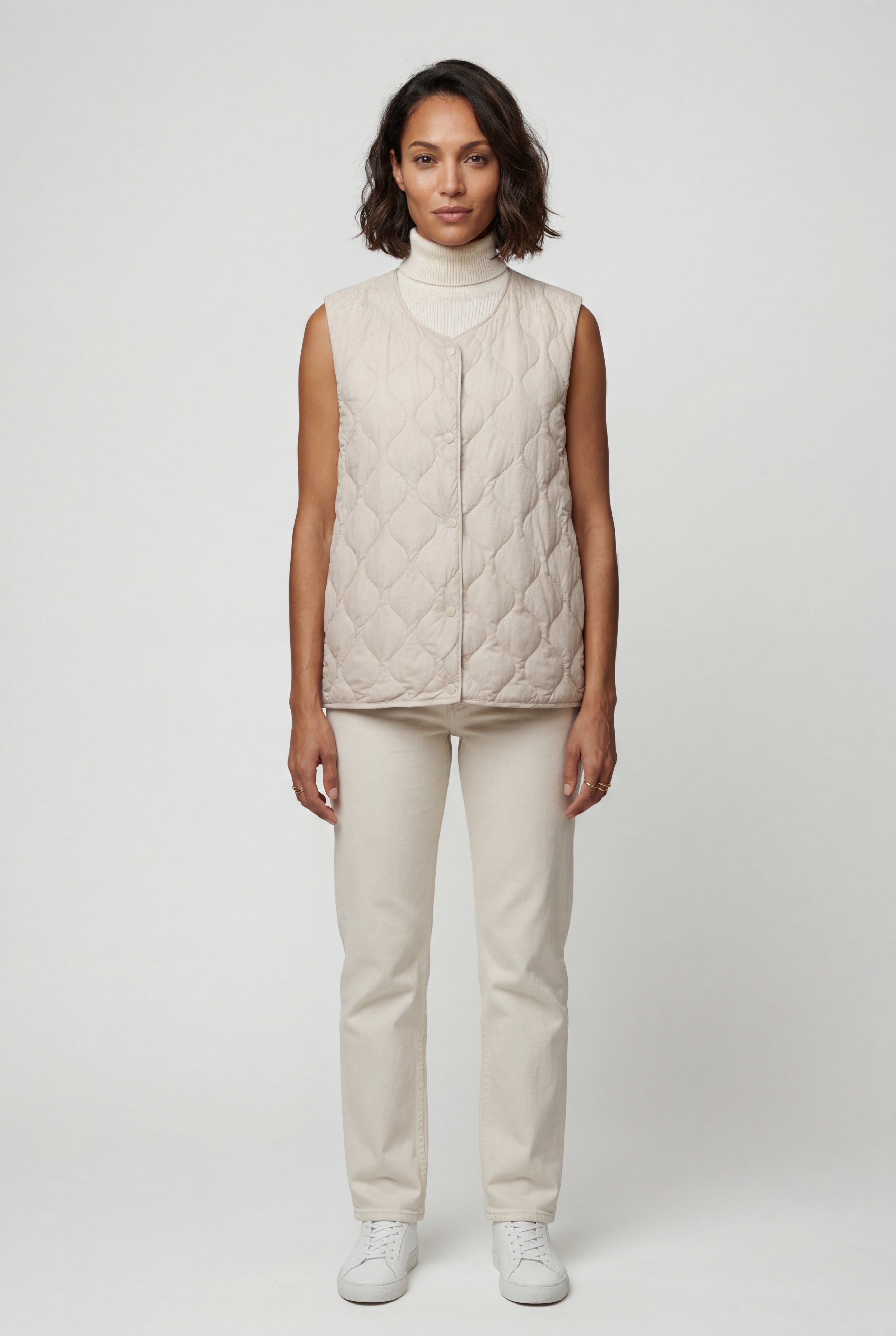Lia | Diamond-quilted Sleeveless Bodywarmer Vest with Snap Closure