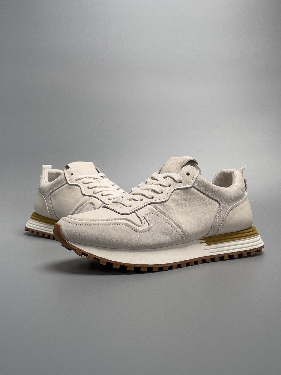 Liam | Ivory Retro-inspired Low Top Sneakers with Chunky Sole