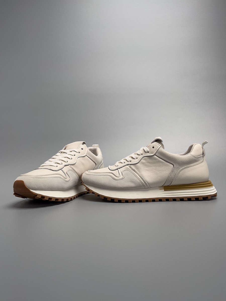 Liam | Ivory Retro-inspired Low Top Sneakers with Chunky Sole