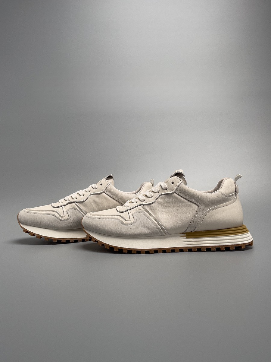 Liam | Ivory Retro-inspired Low Top Sneakers with Chunky Sole