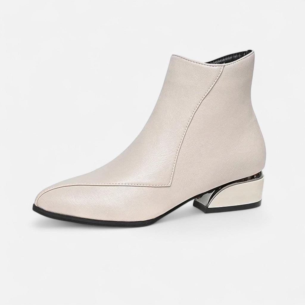 Lia | Pointed Toe Low Block Heel Ankle Boots