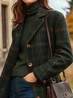 Lia | Women's Wool Coat – Long Elegant Plaid Coat with Fitted Cut & Light Warmth