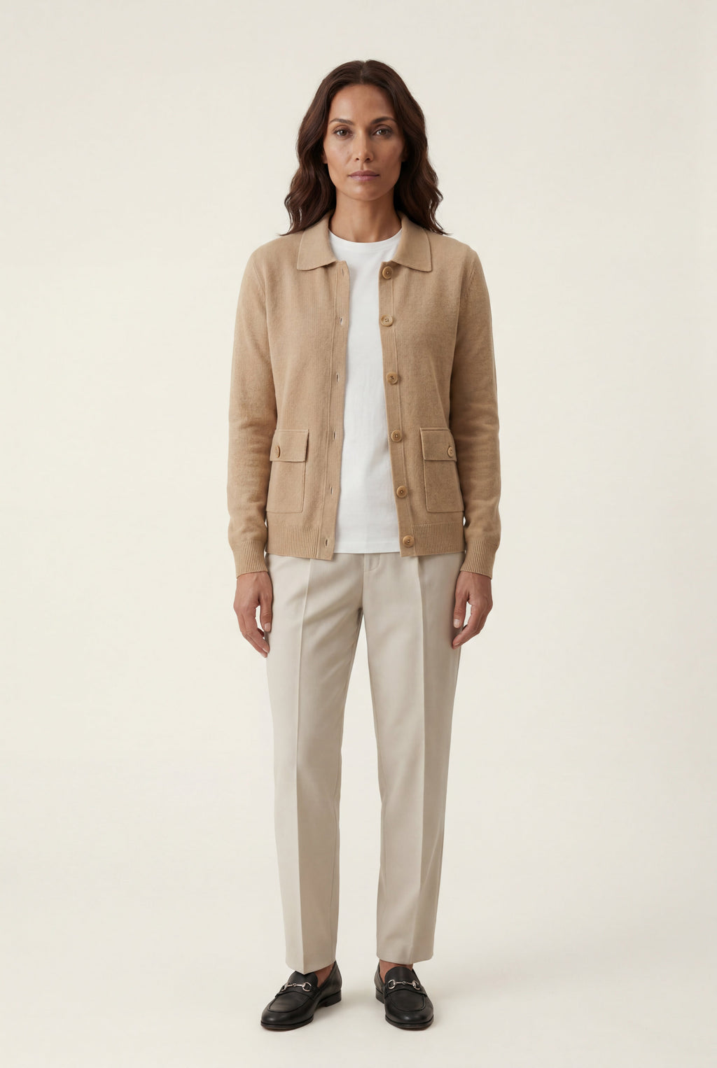 Button-up Collared Cardigan with Patch Pockets | Senna
