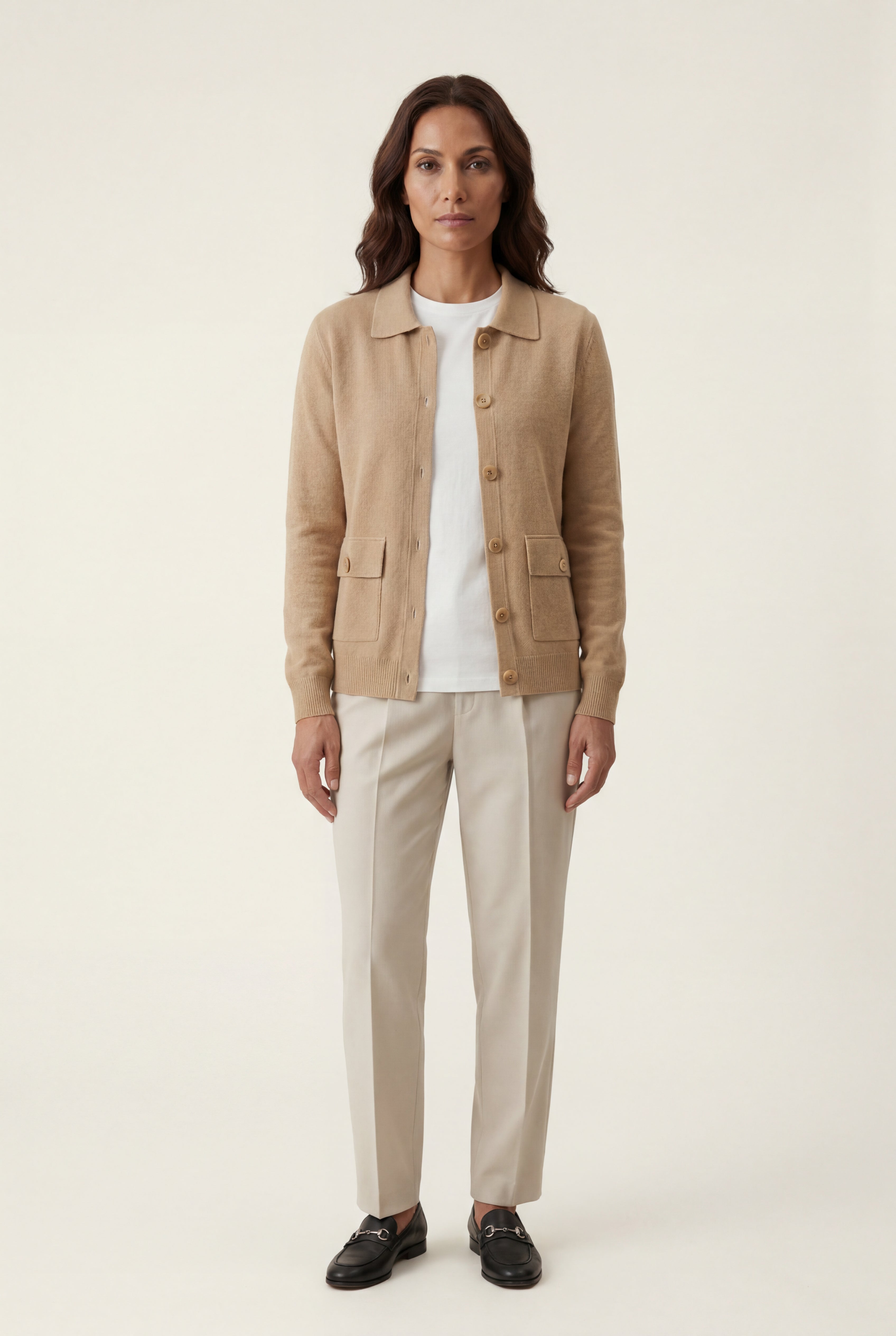 Button-up Collared Cardigan with Patch Pockets | Senna