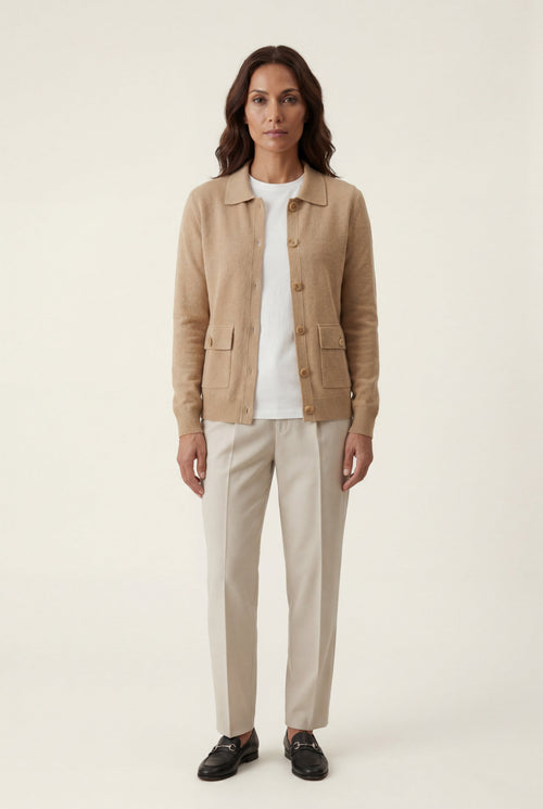 Button-up Collared Cardigan with Patch Pockets | Senna