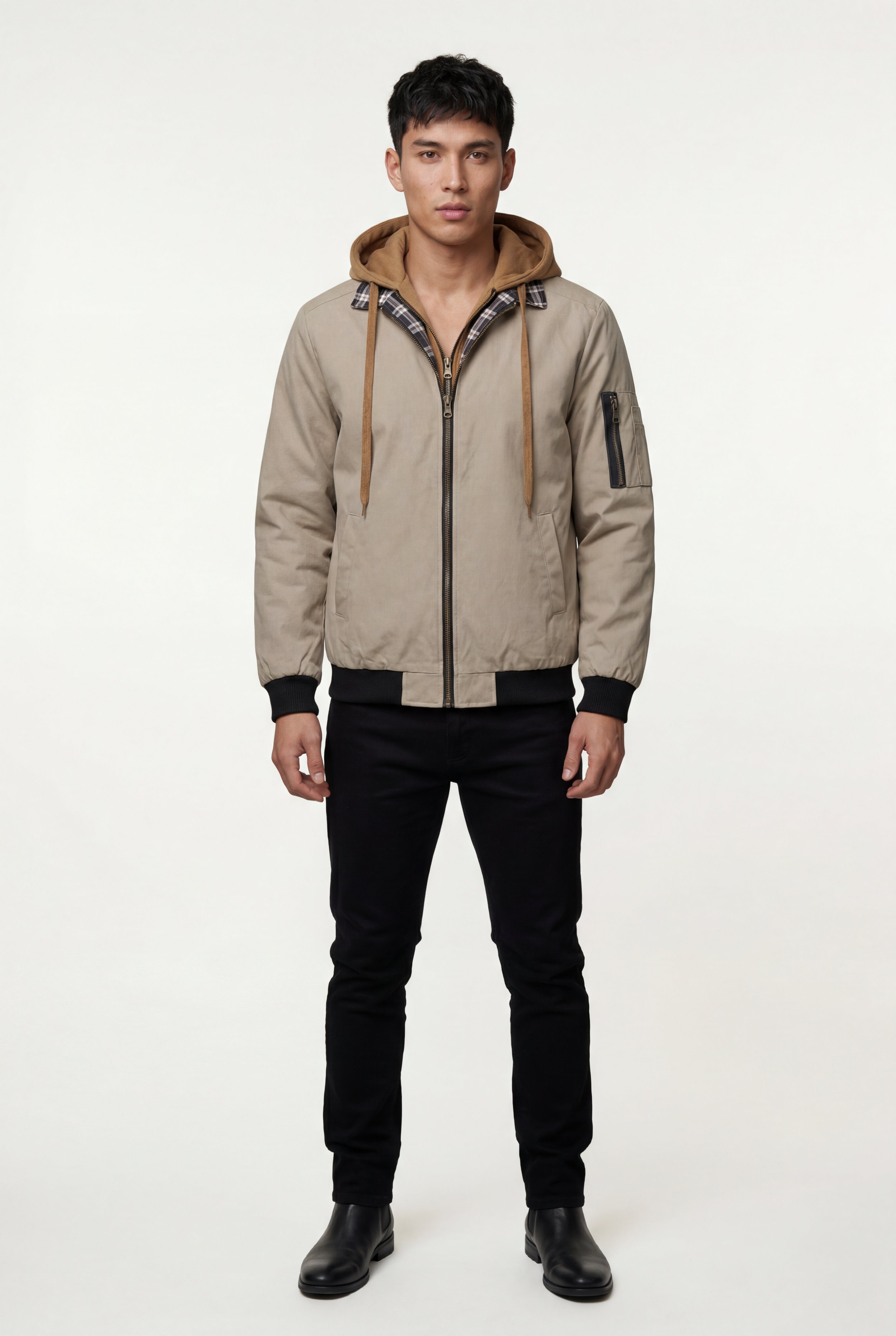 Liam | Contrast Lined Hooded Bomber Jacket