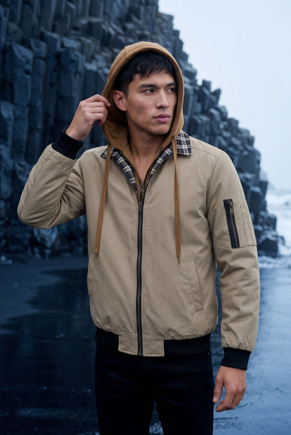Gio | Contrast Lined Hooded Bomber Jacket