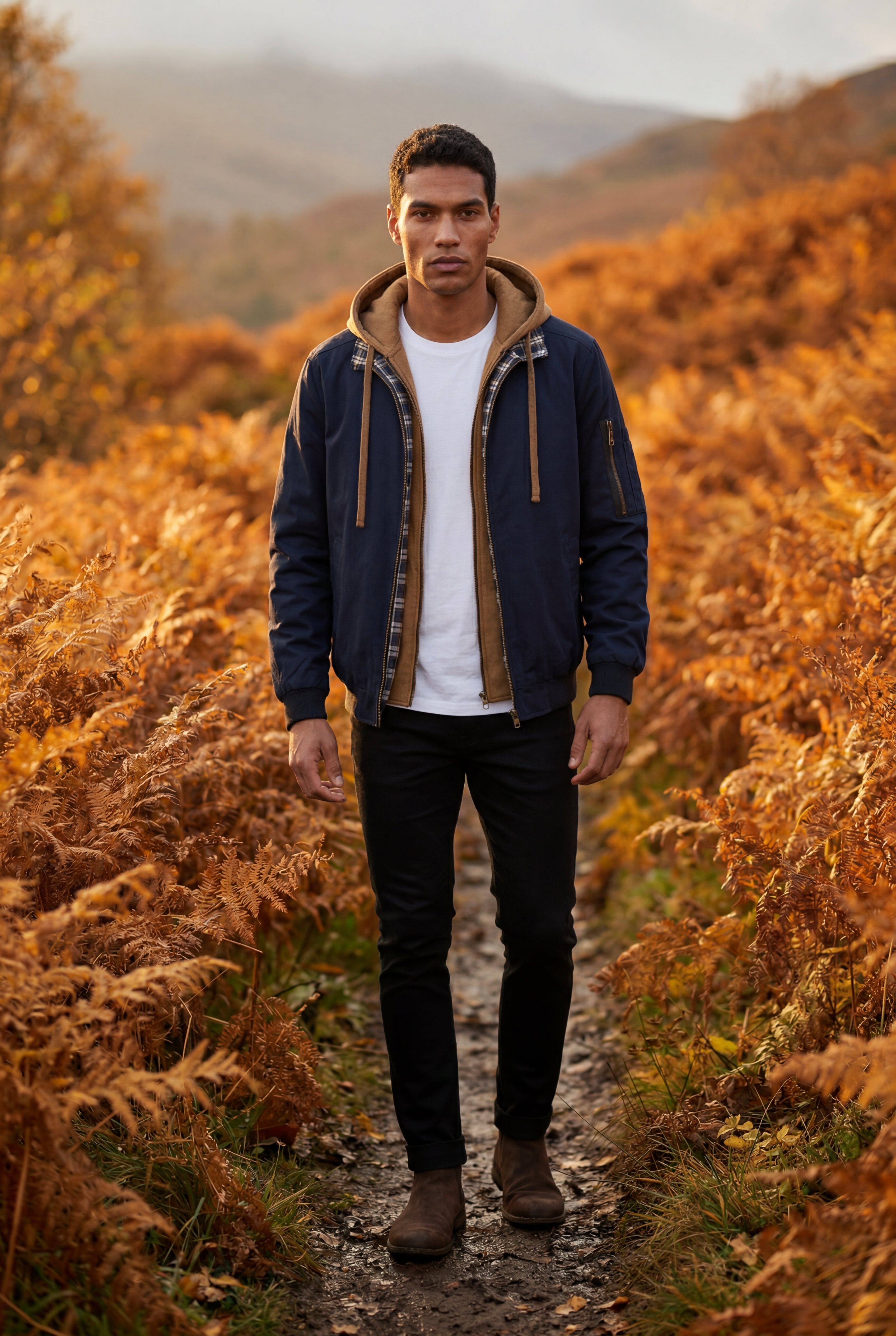Liam | Contrast Lined Hooded Bomber Jacket