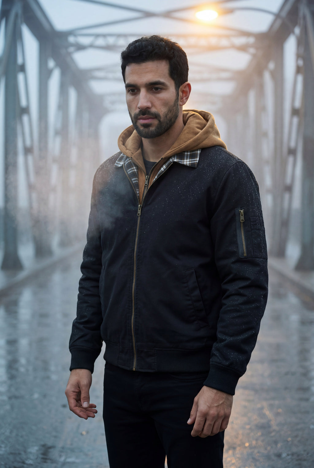 Liam | Contrast Lined Hooded Bomber Jacket