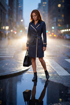 Kim | Contrast-trim Double-breasted Belted Trench Coat