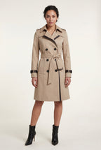 Kim | Contrast-trim Double-breasted Belted Trench Coat