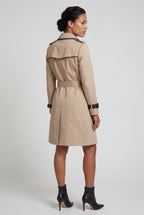 Kim | Contrast-trim Double-breasted Belted Trench Coat