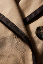 Kim | Contrast-trim Double-breasted Belted Trench Coat