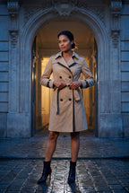 Kim | Contrast-trim Double-breasted Belted Trench Coat