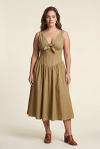 Alyssa | Corset Bodice Sleeveless Midi Dress with Tie Front For Women
