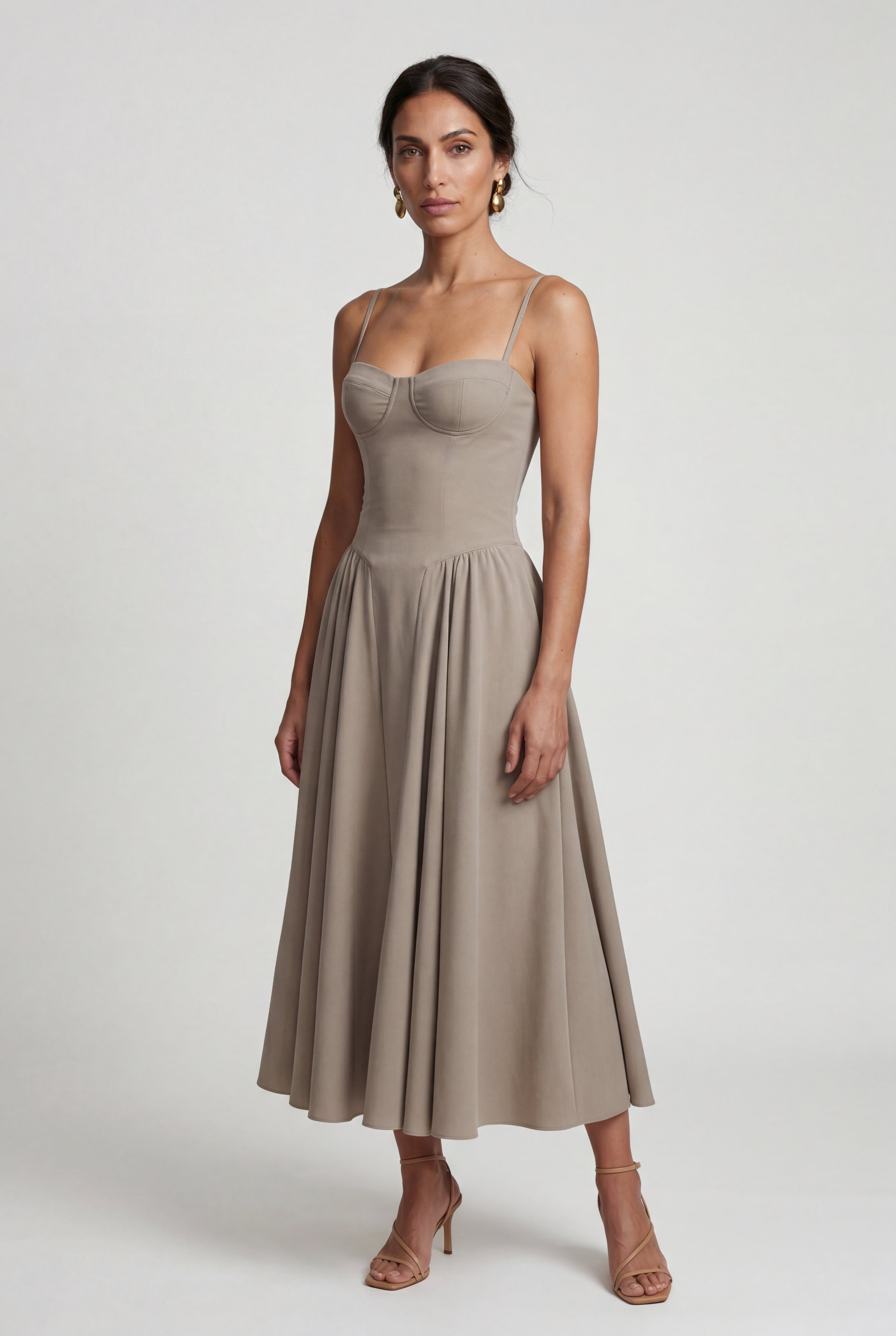 Elcevi | Floral Corset Bodice Midi Dress with Spaghetti Straps For Women